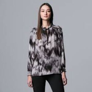 Simply Vera Vera Wang Abstract Floral Blouse - Black, Purple, White